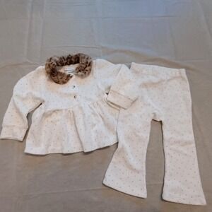 Rachel Zoe Baby Girl 2pc Outfit 18M Faux Fur Collar Top Pants White Sparkle